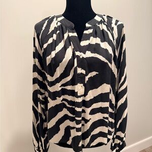 Zara Black and White Zebra-Print Buttoned Blouse